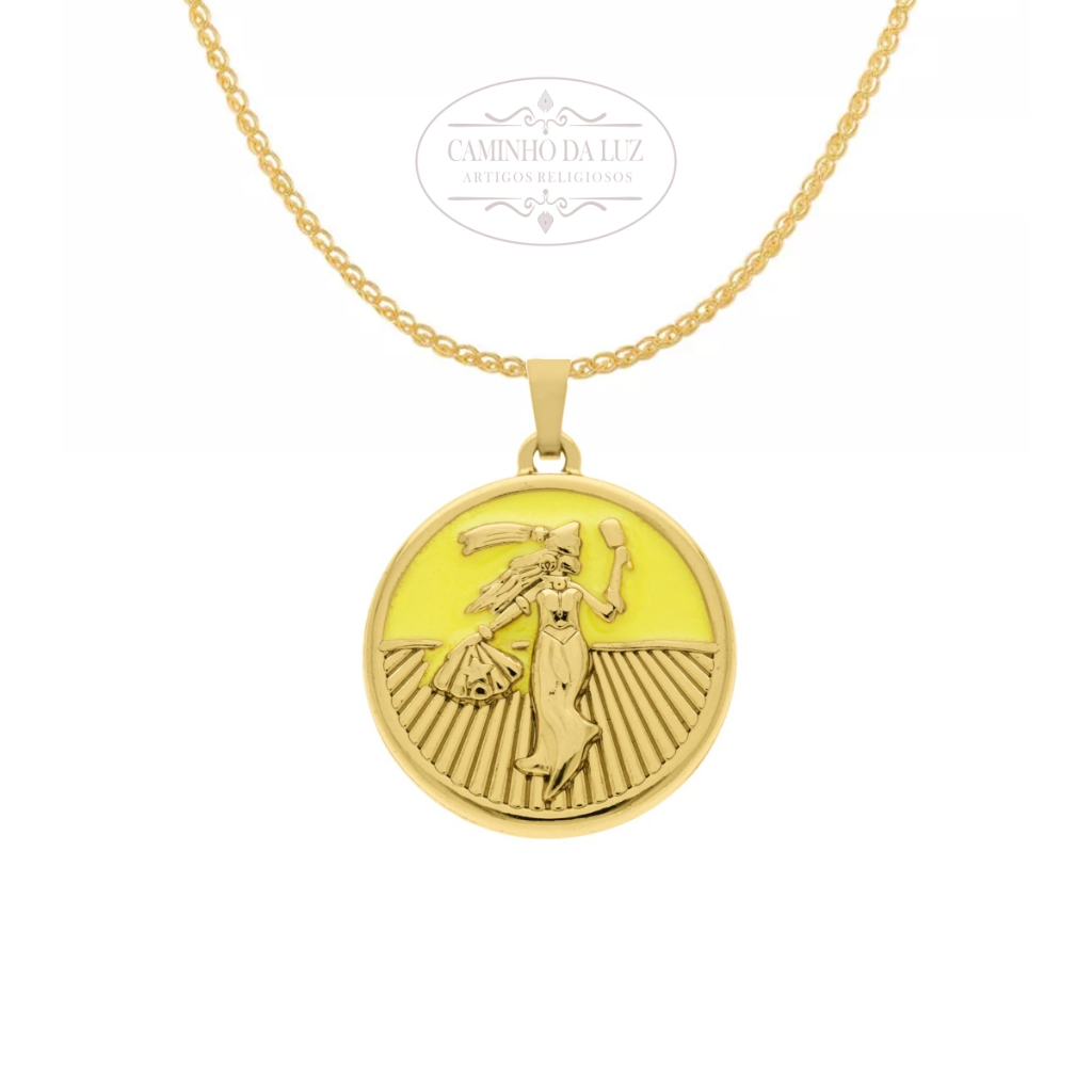 Pingente Oxum Orixá banhado a Ouro 18k Umbanda Candomblé + corrente 60 cm