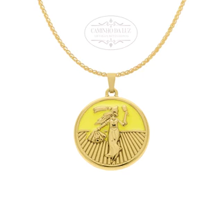 Pingente Oxum Orixá banhado a Ouro 18k Umbanda Candomblé + corrente 60 cm