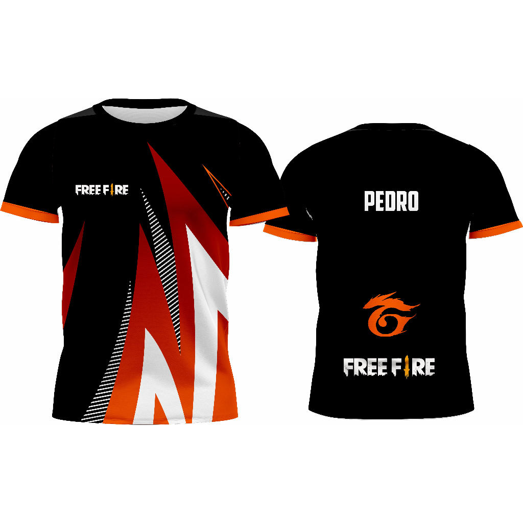 camiseta free fire simbolo do mestre na cor cinza mescla estampada.