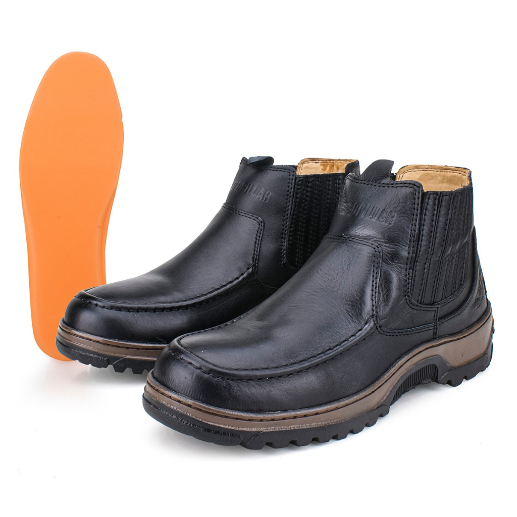 Bota Masculina Em Couro Caterpillar Cano Baixo Elástico Palmilha