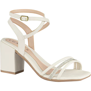 Sandália Feminina Lumiss Tiras Strass Brilho Cristal Salto Grosso Médio Confortável Moda Saltinho Fashion Comfort Macia