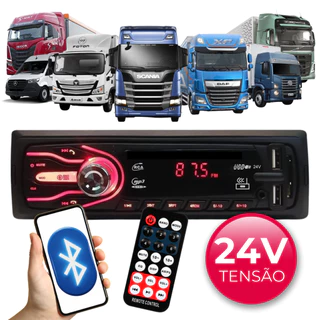 Aparelho Som Rádio Caminhão Van Tensão 24V MP3 Player Bluetooth 4x50W com 2 USB: Leitor e Charger Auxiliar SD Card com Controle Remoto