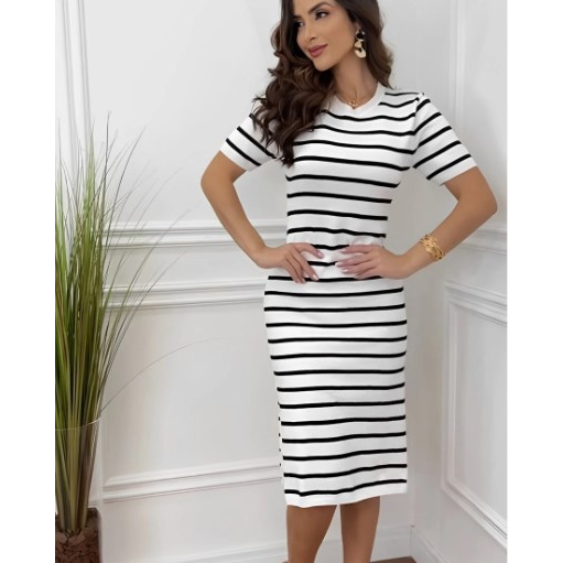 Vestido com listras preto e branco | Shopee Brasil