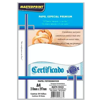 Papel Fotográfico A4 Adesivo MATTE 108 Gramas 20 Fls - MASTERPRINT