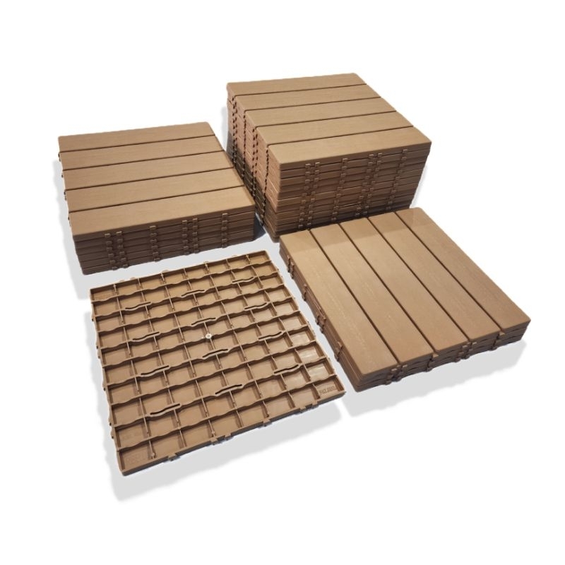KIT 16 DECK MODULAR PLASTICO TEXTURA MADEIRA PARA JARDIM BANHEIRO VARANDA