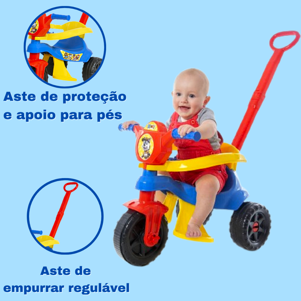 Triciclo MOTOCA Infantil Kemotoka Baby DOG Azul Motoca Passeio e Pedal Com  Proteção Lateral Haste de Empurrar Suporta Até 25kg Indicado Para Crianças