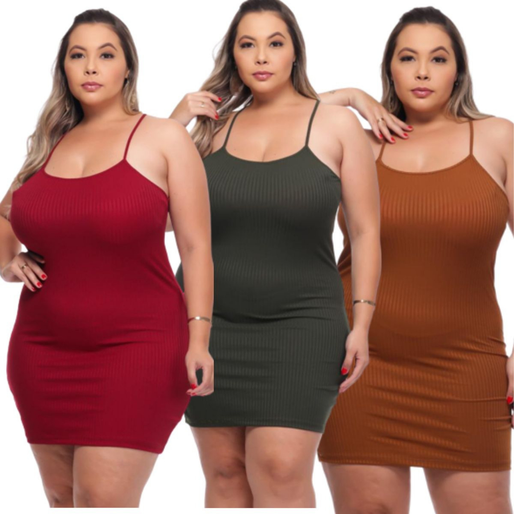 Vestido P/ Gordinhas Plus Size Alcinha Canelado Midi Modela o