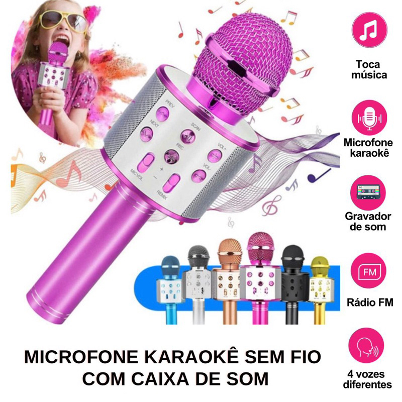 Microfone Karaokê Bluetooth Sem Fio Com Gravação USB MP3 - Proinfo