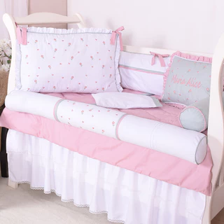 Kit Berço Personalizado Toque de Amor Branco/Verde/Rosê - 09 Peças