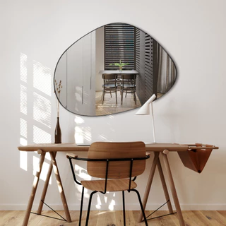 Espelho Decorativo Orgânico 80x60cm Moderno Couro Ecológico Costura Dupla de Acabamento Mod. Nuvem - Casa Domo
