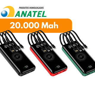 Power Bank Carregamento por Indução 20000 Mah Carregamento por Indução Fast Charger c/ 4 cabos led ios android tablete