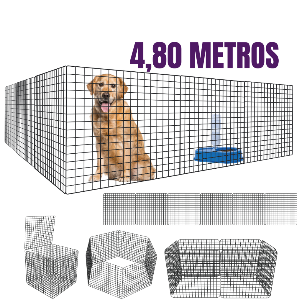 Cercado Para Cachorro Cerca Grande Tela Pet Grade De 6 Módulos 80x80Cm 100% Metal