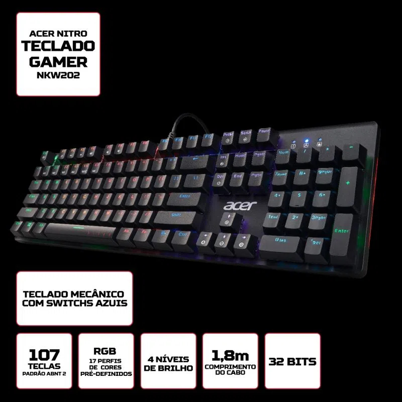 Teclado Gamer Vinik VX Gaming Armor GT500 com LED Multicor 1,8m de Cabo