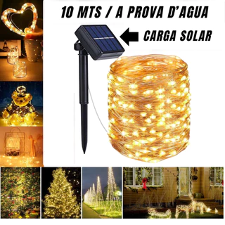 Pisca Pisca Fio De Fada Cordão Natal Placa Solar Led 10m A Prova D'Agua