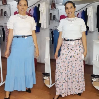 saia longa mide estampada lisa três Marias saia moda evangelica moda cristã moda gospel cores em alta moda do momento