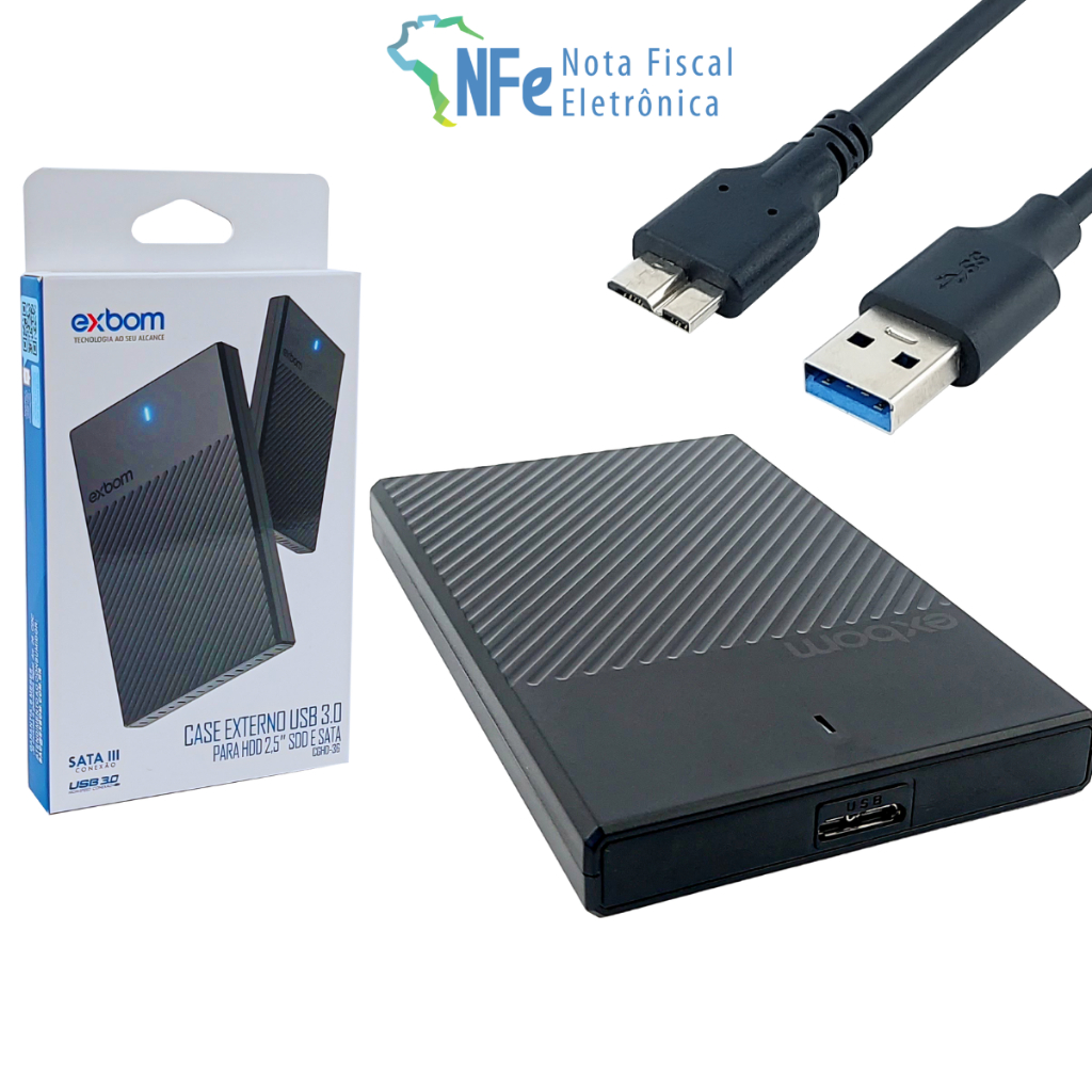 Case para hd de notebook ou ssd sata de 2 5 polegadas usb 3 0 externo
