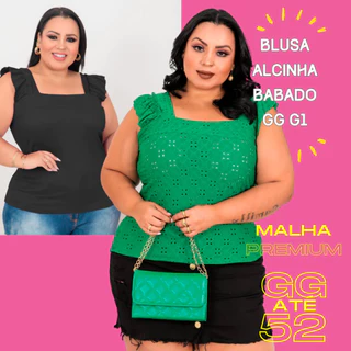 Blusa Alcinha Feminina Plus Size Cropped Blusinha Alça Grossa Laise Regata Feminina Babado Lesie Canelado Verão GG Veste 46 48 50 52