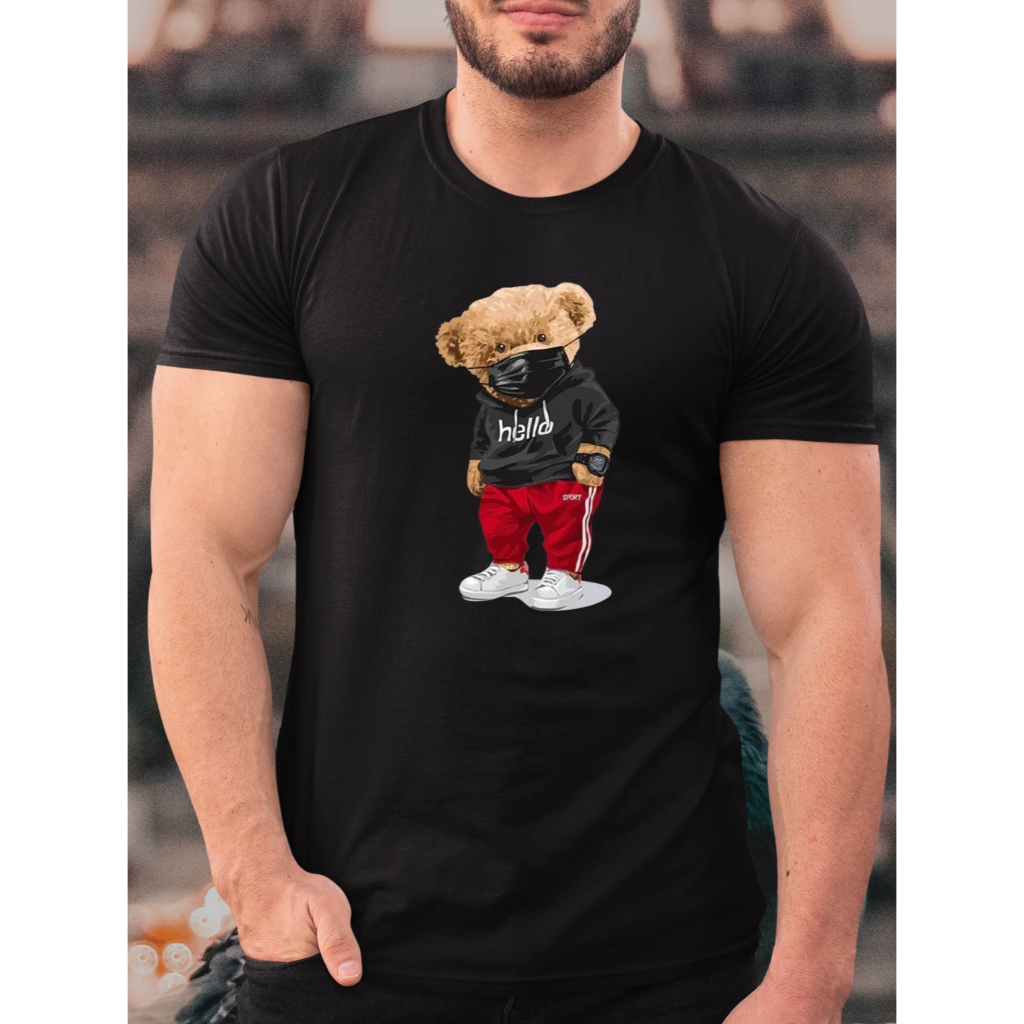 Camiseta Masculina Estampada Urso Hello malha 30.1