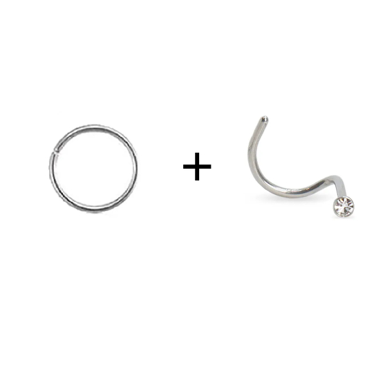 Kit Piercing Ponto De luz Nostril Pequeno + Argola Fina Nariz Heliz