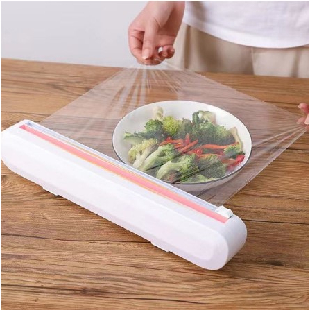 Cortador De Plástico Filme PVC Suporte Ajustável Dispensor Plástico Filme Descartável Ventosa Aderente Selador Comida Cozinha Embalagem