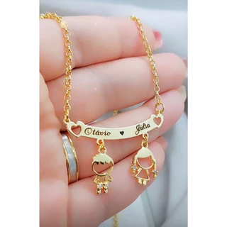 Colar de filhos banhados a ouro 18k canga corrente filhos filhas pingente de zirconia corrente elo portugues