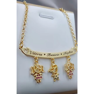 Colar De mae mamae filho filha Banhado A Ouro 18K para presente pingente de zirconia corrente elo portugues