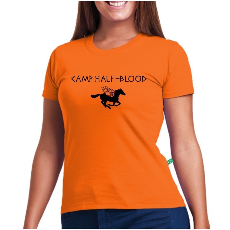 Camiseta Raglan Camp Half Blood / Acampamento Meio-Sangue / Percy Jackson -  Cor Laranja Manga Preta em Promoção na Americanas