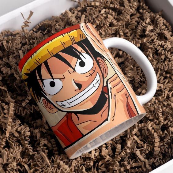 Caneca One Piece Luffy E Personagens Interior E Alça Branca