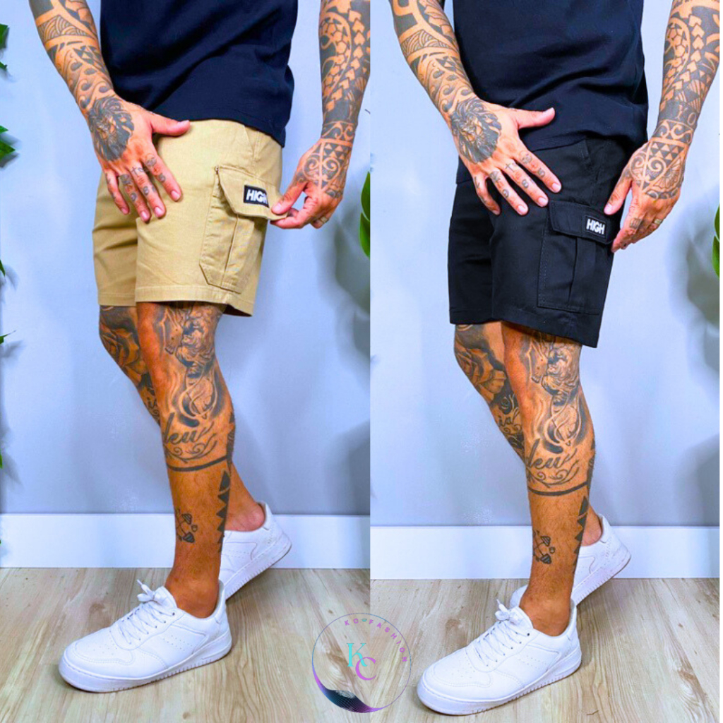 Bermuda Short Sarja Preto Cargo Masculino