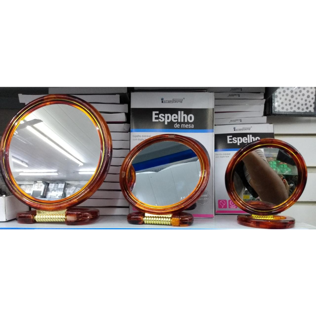Espelho Mesa Aumento 3x Dupla Face Plástico (marrom)