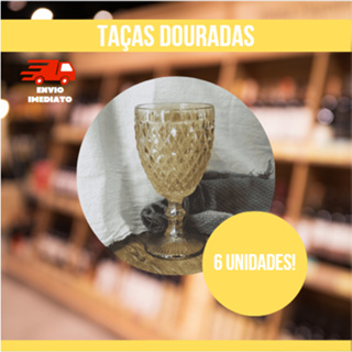 Taças De Vidro Dourada 6 Unidades Efeito Abacaxi 300ml
