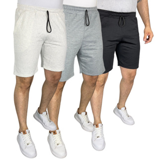 kit Com 3 Bermuda Masculina Bermuda de Moletom Com Amarração e Elástico Academia Masculina P ao GG