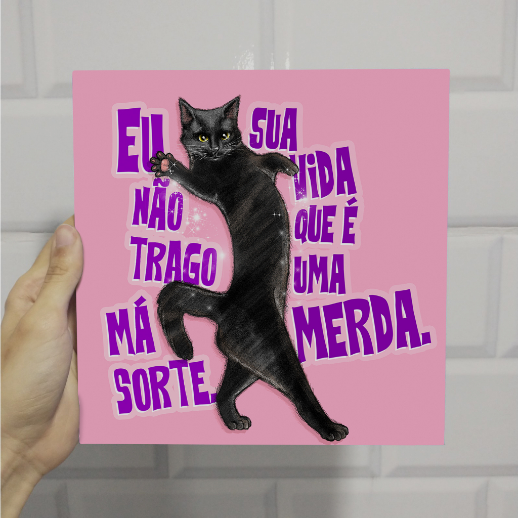 Placa decorativa desenho gato preto