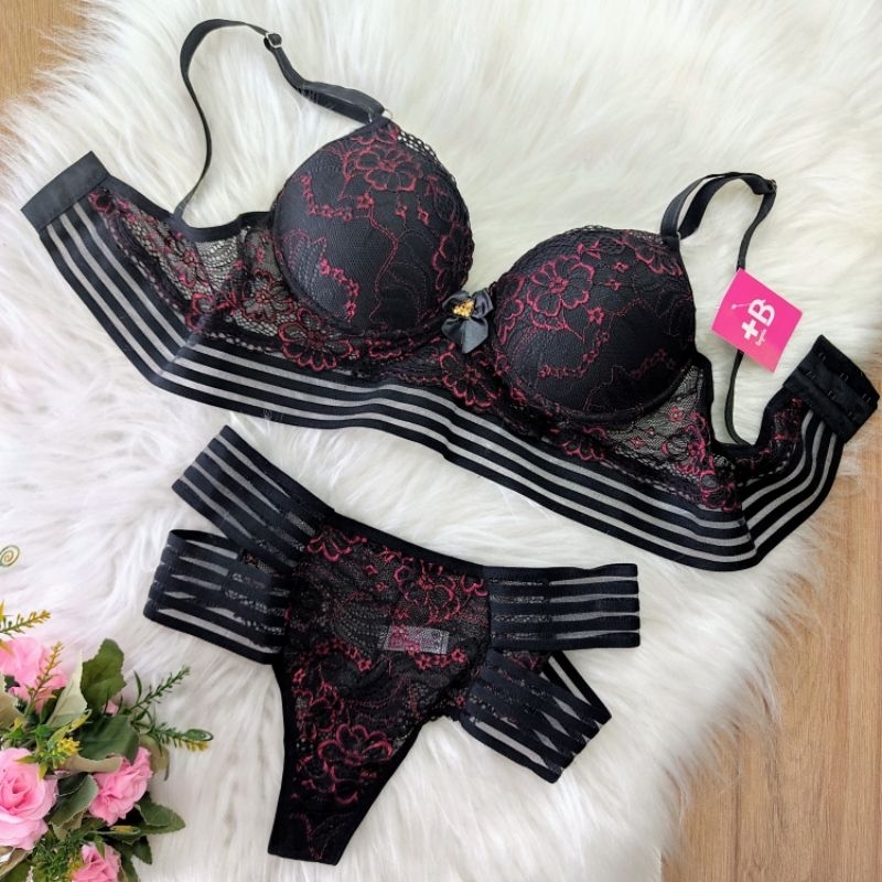 Comprar Conjunto Lingerie Sensação Renda Lindo Alças Reguláveis