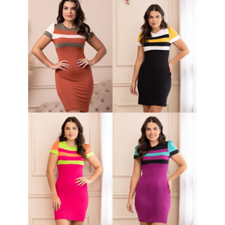 Kit 4 Vestido viscolycra detalhe de listras moda social
