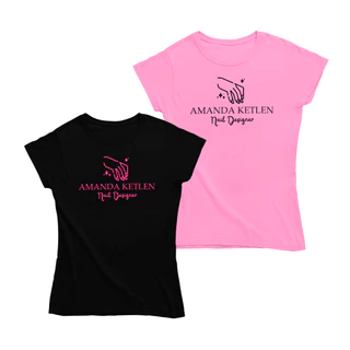 2x Camisas Nail designer Manicure Pedicure Camisa profissão Rosa Claro e Preta Baby Look Feminina