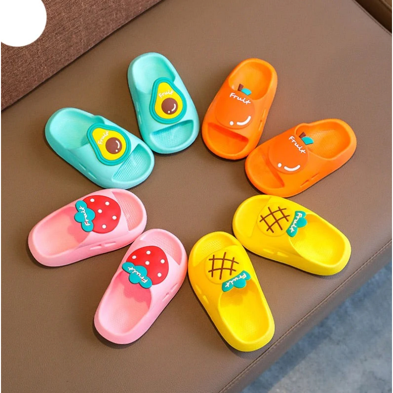 Chinelo Slide Infantil Bebê Colorido Frutinha - Chinelo de Frutas Abacate, Laranja, Abacaxi e Morango Infantil Bebê Promoção