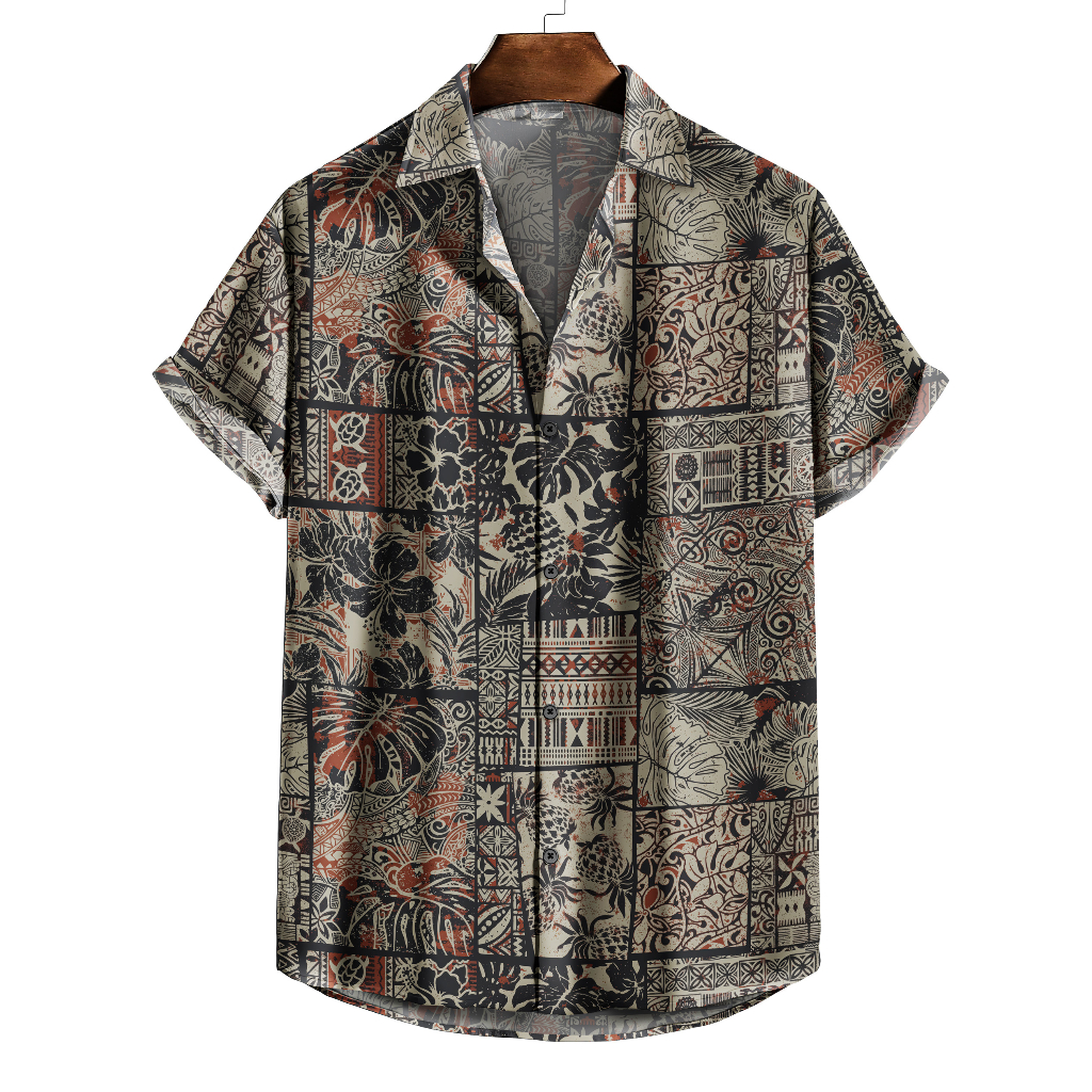 Camisa de Botão Floral estilo retalhos étnico