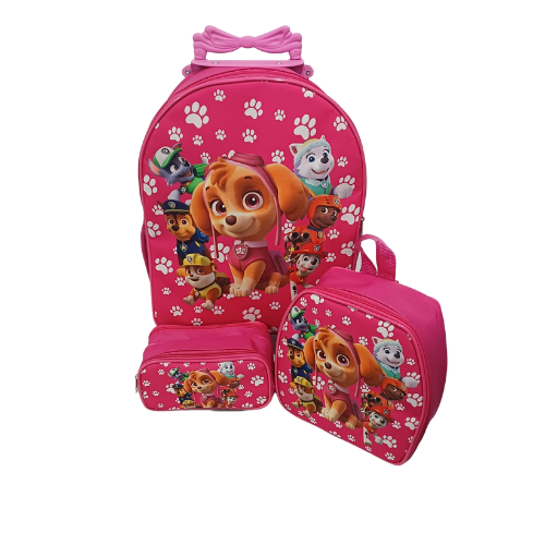Kit Mochila Escolar Carrinho Infantil - Patrulha Canina Feminina - Sereia - Panda - Negra Princesa - Minie