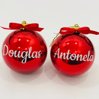 Bola Natal Personalizada 6cm com nome ou palavra a sua escolha kit com 8 unidades