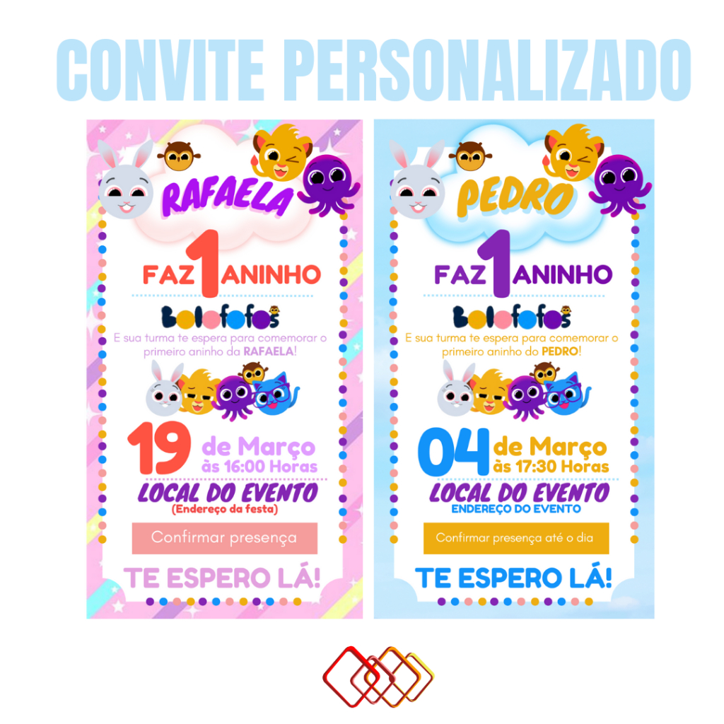 Convite bolofofos  Convite aniversario infantil, Aniversario infantil,  Convites festa infantil