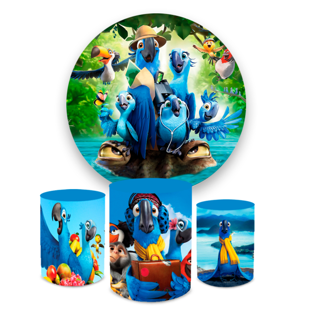 Kit Decorativo Infantil Rio Filme Painel Redondo + Capas Cilindros Veste Fácil