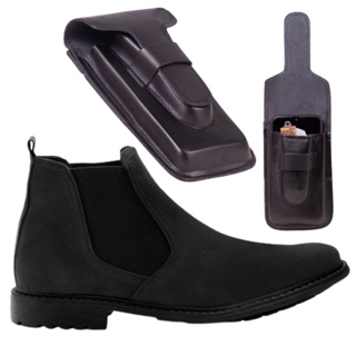 Bota Masculina Botina Camurça Sintético Country Montaria+Capinha Bainha Country Canguru Celular Canivete Couro Legítimo