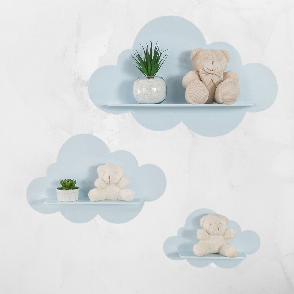 Kit Prateleiras Nuvem para Quarto de Bebe