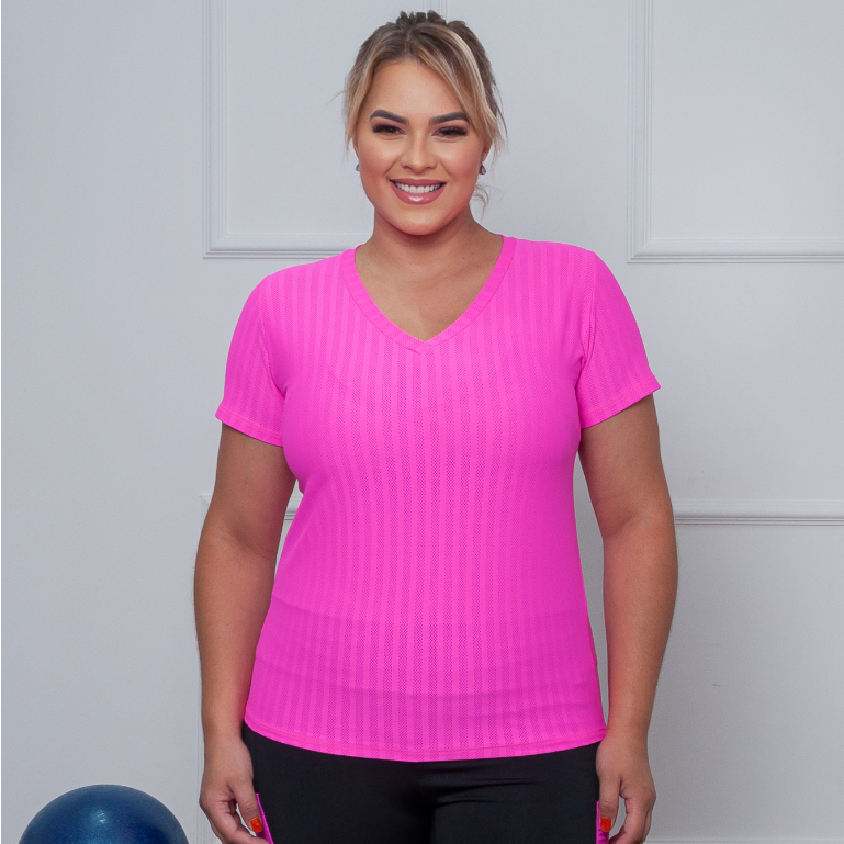 Blusa Plus Size Poliamida Dry Fit Feminina Decote V Manga Alongada Cores  Variadas