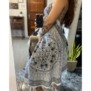 Vestido de Pontas Mandala Branco Midi Indiano Verão