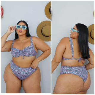 Biquíni Trançado Plus Size Preto c/ Tiras Neon 48 ao 52