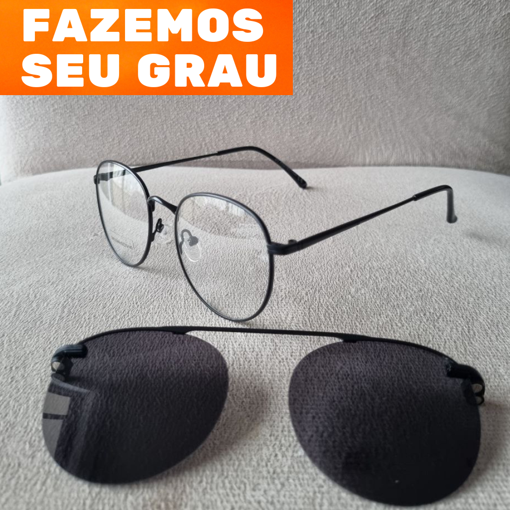 Armação Óculos Clipon De Grau e Sol Polarizado Masculino Lentes G15 Prata  Tx 9140 - Ótica Tremix