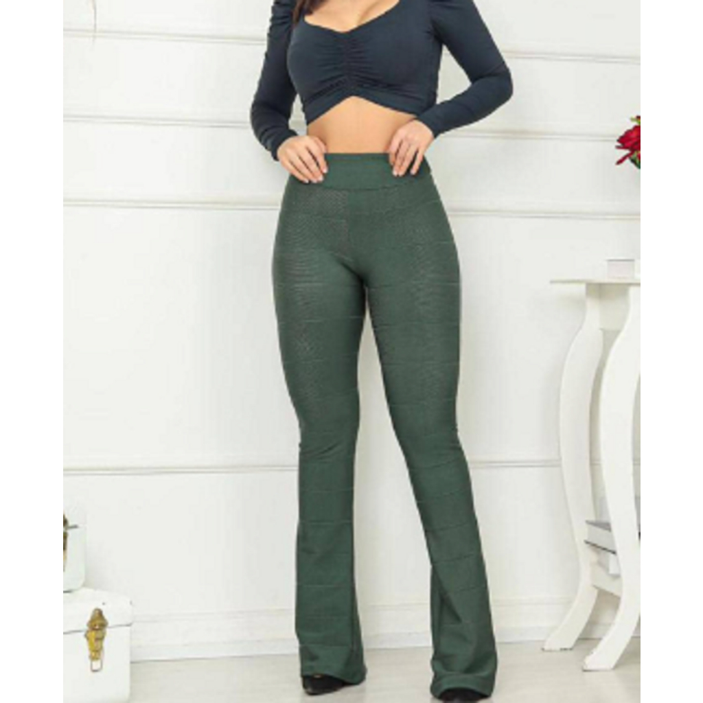 Calça flare bandagem cheap verde militar