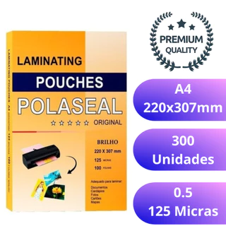 300 Folhas Polaseal A4 220x307 0.05 - Plástico Para Plastificação Pouch Film 125 micras
